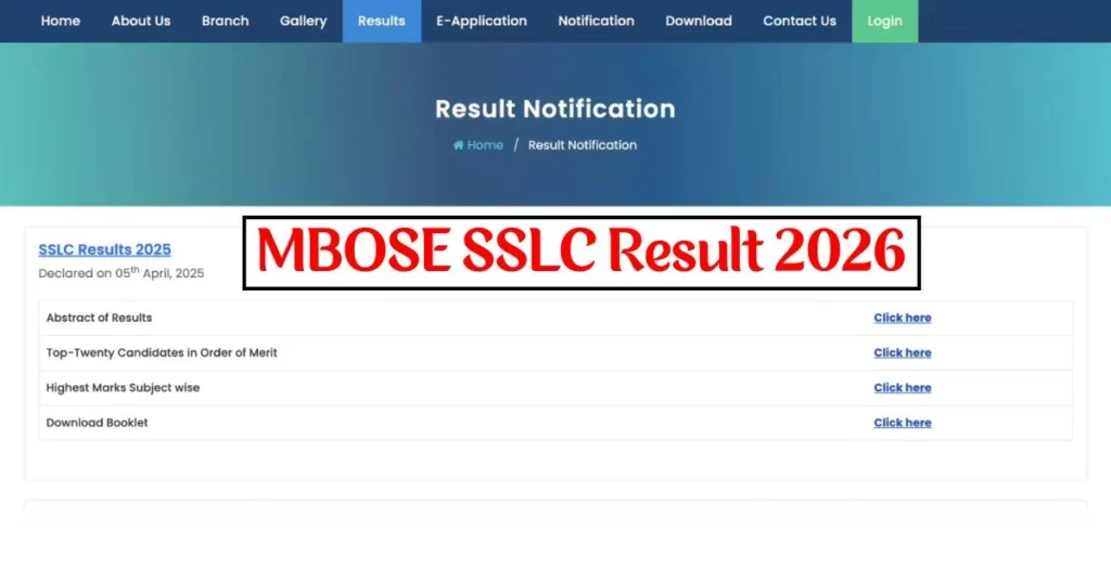 MBOSE SSLC Result 2026