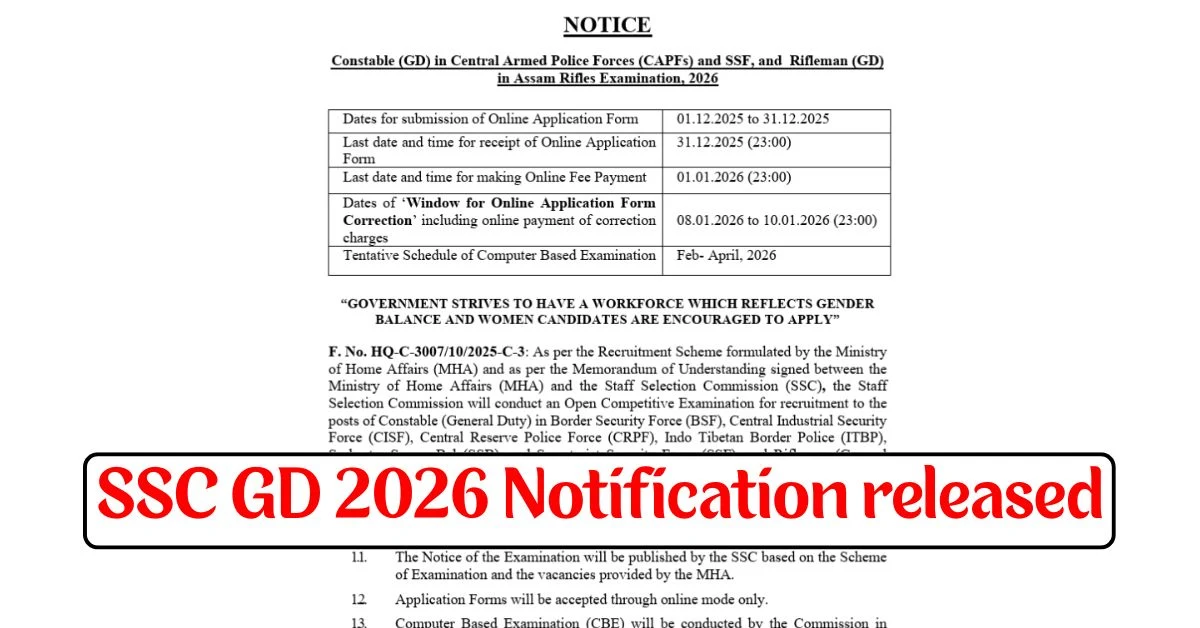 SSC GD 2026 Notification released